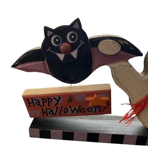Handmade Happy Halloween Wooden Ghost & Bat Decoration - Picture 3 of 7